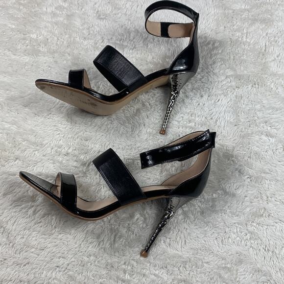 Little Empresses black stiletto and silver heel strappy sandals, size 39 or 8 - Picture 5 of 7